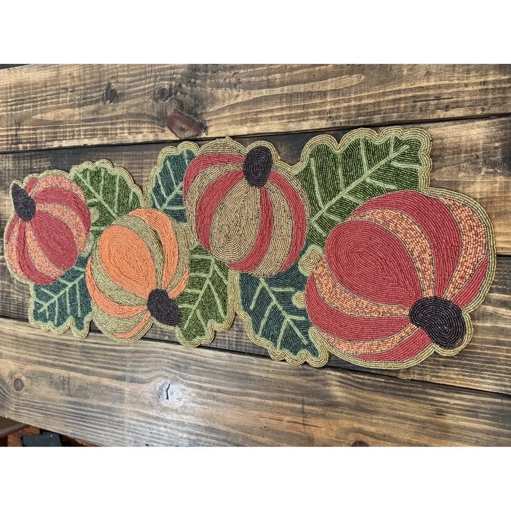 Beaded Pumpkin Table Runner Fall Autumn‎ Harvest Thanksgiving Decor 39.5x14.5in